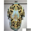 Men'S Casual Shirts F Jacquard Silk Men Women Short Sleeved Shirt Vers Designer Lapel Thin Jacket Mens Baroque Cardigan Coat Drop De Dhrwn