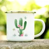 Mugs Tropical Plants Cactus Print Enamel Creative Coffee Tea Water Milk Cups Summer Camping Handle Drinkware Vacation Mug Gifts