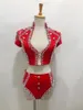 Stage Wear 4 Colors Leather Rivet Tops Shorts Women Pole Dance Clothing Party Rave Outfit Nightclub Performance Dj Gogo Costume Set