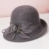 Berets H726 Mulheres Outono Inverno Fedoras Chapéu Elegante Moda Curto Borda Curling Coreano Cap Lady Fio Decoração Lã Sentiu Chapéus