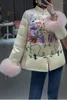 Roupas étnicas Estilo Chinês Mulheres Inverno Retro Phoenix Bordado Pele Emendada Punhos Acetato Tecido Pato Branco Down Jacket S-XXL