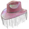 Berets Crystal Cowboy Hat Tassels na Disco House Cocktail Party 449B