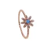 Bagues de cluster Blue Opal Bijoux Rose Gold Couleur Dainty Brillant Cristal Autrichien Daisy Fleur Bague Mignon Fille Femmes Elégance Mariage