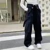 Calças adolescentes meninas carga calças outono primavera streetwear jazz dança perna larga bolsos sweatpants crianças roupas 6 a 16 anos