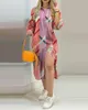 デザイナーの女性服秋の新しいプリントシャツドレススプリットドレス女性用服のカジュアルドレス女性ドレスモデルミニクラブドレスレディースドレス1t8p