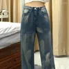Jeans femininos azul cintura alta s mulheres padrão calças de perna reta para mulheres com impressão calças gráficas brilhantes harajuku moda médio