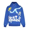 Męskie bluzy bluzy Dobra jakość Niebieska zagubiona w kosmosie Broken Planet Fashion Blue Men Puff Print Women Casual Hooded Pullover T240217