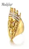 Modyle Gold Color Classic 316L Stainless Steel Men Punk Hip Hop Ring Cool Lion Head Band Gold Ring Jewelry6666842