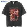 メンズTシャツメンヴィンテージシャツストリートウェアレトロウォッシュブラックハラジュクヒップホップ特大の日本のアニメプリントTシャツコットントップティー