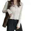 Women's Knits Long Sleeve Women Y2k All Match Cute Elegant Chic Clothes Single Breasted Sweater Korean Cardigan Tee Ruched England Style