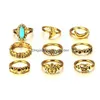 Bagues de cluster Date 9pieces / Set Bague commune pour femmes Large Index Finger Bohemian Anneaux Rétro Totem Sculpté Géométrique avec El Dhgarden Dh0Zt