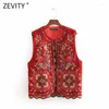 Kvinnors västar zevity kvinnor vintage paljetter blomma broderi väst jacka damer retro nationell stil lapptäcke sammet kimono waistcoat ct564