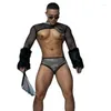 Stage Wear Sexy Mangas De Pele Malha Top Briefs Homens Pole Dance Roupas Gogo Dancer Costume Nightclub Dj Rave Outfit XS5047