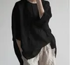 Roupas étnicas Mulheres Japonês Streetwear T-shirt Cor Sólida Robe Vestido Estilo Chinês Algodão Linho Tee Tops Zen Camisas Casuais