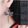 Stud Colorf Crystal Dragonfly Tassel vintage kropla kolczyka dla kobiet Sier Sier Staing Kolczyki