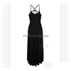 Basic Casual Dresses 2023 Spring Express South America Africa Fashion Knitted Ring Buckle Backless Suspender High Waist Dress Drop Dhj4N