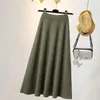 Knitted half length skirt for women spring mid length high waisted A-line skirt showing thin umbrella skirt female tops 240201