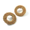 Stud Earrings Wood Straw Rattan Knit Women Handmade Circular Big Errings Jewelry Statement Female