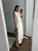 Casual Dresses Women Sleeveless Button Split Midi Dress Elegant Round Neck Off Shoulder Vestidos Female Loose Fashion High Street Robes