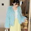 Women's Fur Imitation Coat Winter Sequined Tassels Short Faux Raccoon Beaded Fringed Bomber Jacket Cardigan