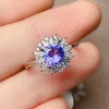 Anelli a grappolo Anello di fidanzamento classico per donna 0,8 ct 6 mm Tanzanite naturale Placcatura in oro 18 carati Gioielli in argento 925