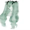 Detalhes sobre Vocaloid IATSUNE MIKU rabo de cavalo verde duplo peruca cosplay sintética para mulheres2703