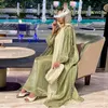 Etnische kleding Moslim Turkije Abaya Mode Sparkly Satijn Zijden Jurk Effen Kleur Set van twee stukken Dames Lange Femme Kaftan Isamic