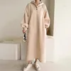 Casual Dresses Korean Fashion Winter Velvet Thicken Long Dress Women Spring Hooded Loose Oversized Vestidos Batwing Sleeve Hoody LL006