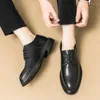 Kleidschuhe Herren Derby Leder Quadratischer Zeh Dicke Sohle Klassisch Schnürschuh Business Britischer Stil Schwarz Größen 38-44