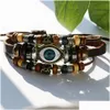 Chain Adjustable Size Evil Blue Eye Leather Mtilayer Bracelets For Men Vintage Alloy Wood Beads Knot Woven Fashion Jewelry Dhgarden Dhikd