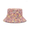 Bérets Mode Floral Imprimer Seau Chapeau Femmes Double Face Coton Réversible Protection Solaire Casquette Femme Panama Pêcheur Chapeaux