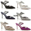 2024 Luxusmarken Lurum Sandalen Slide Schuhe für Frauen High Heels Satin Kristallverzierte Satin Mules Sexy Spitzschuh Slipper Pumps EU35-42