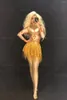 Stage Wear Customized Nightclub Bar 2024 Women's Gold Tassel Diamond Jumpsuit Short Skirt Djgogo Sexy Performance Dress