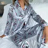 Womens Silk Satin Pajamas Loungewear Two-piece Sleepwear Womens Long Sleeve Soft Button-Down Pj Set Pijama 240131