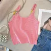 Kvinntankar 2024 Sommar söt och kryddig avancerad casual ärmlös jacka rosa guldspänne stickat kamisol mode