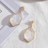 Boucles d'oreilles pendantes pour femmes, bijoux hexagonaux en résine d'ormeau, gouttes de perles, déclaration, vente en gros