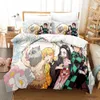 Conjuntos de cama Anime Demon Slayer Conjuntos de cama Kamado Nezuko Roupa de cama para adolescentes meninas desenhos animados Twin Single Queen King Full Size Conjunto de capa de edredão