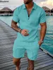 Plus size 4xl 5xl calções casuais masculinos define verão wear camisas polo shorts com zíper frente roupas esportivas masculino agasalho ropa de hombres 240125