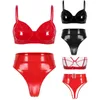 Bras Sets Womens Sexy Patent Leather Lingerie Wet Look Bra Top With High Waist Briefs Panties Underwear Pole Dancing Stage Party Clubwear