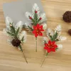 장식용 꽃 2pc 인공 크리스마스 레드 베리 소나무 콘 분야 DIY 공예 크리스마스 나무 화환 파티 결혼 선물 상자를위한 장식품