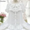 Blouses Femmes Japonais Vintage Lolita Blouse Été Femmes Kawaii Volants Dentelle Arc Lâche Casual Tops Victorien Doux Manches Courtes En Mousseline De Soie