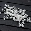 Hair Clips Ornaments Bridal Headpiece Silver Color Pearl Rhinestone Wedding Combs Jewelry For Women Braiding Accessories