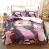 Conjuntos de cama Anime Demon Slayer Conjuntos de cama Kamado Nezuko Roupa de cama para adolescentes meninas desenhos animados Twin Single Queen King Full Size Conjunto de capa de edredão