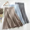 Simple Solid Color Long 75cm Thicken Knitted Skirts Autumn Winter Elastic High Waist A-line Skirt Women All-match Pleated Skirts 240201