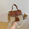 Shoulder Bags New Rattan Black straw Bag Women Hand-Woven Messenger Summer Beach Square Box Handbag For Lady Bolsa FemininaH24217