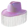 Berets Crystal Cowboy Hat Tassels na Disco House Cocktail Party 449B