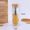 Garrafas de água UPORS garrafa de vidro com infusor de chá parede dupla alta borosilicato viagem tumbler tampa de bambu infusão