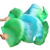 Stage Wear Customized Silk Belly Dance Fans 1 Pair Handmade Dyed Performance Props Gradient Green Turquoise 180x90cm