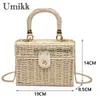 Umhängetaschen 2023 Rattan Strohbeutel Frauen Boho handgewebte Korb Messenger Beutel Sommer Beach Square Box Top-Griff Handbagh24217