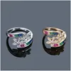 Anneaux de mariage Bague de fiançailles de fleur arc-en-ciel remplie d'or pour femmes Colorf Zircone cubique Cz Bague d'éternité Bagues de promesse Fas Dhgarden Dhmkg